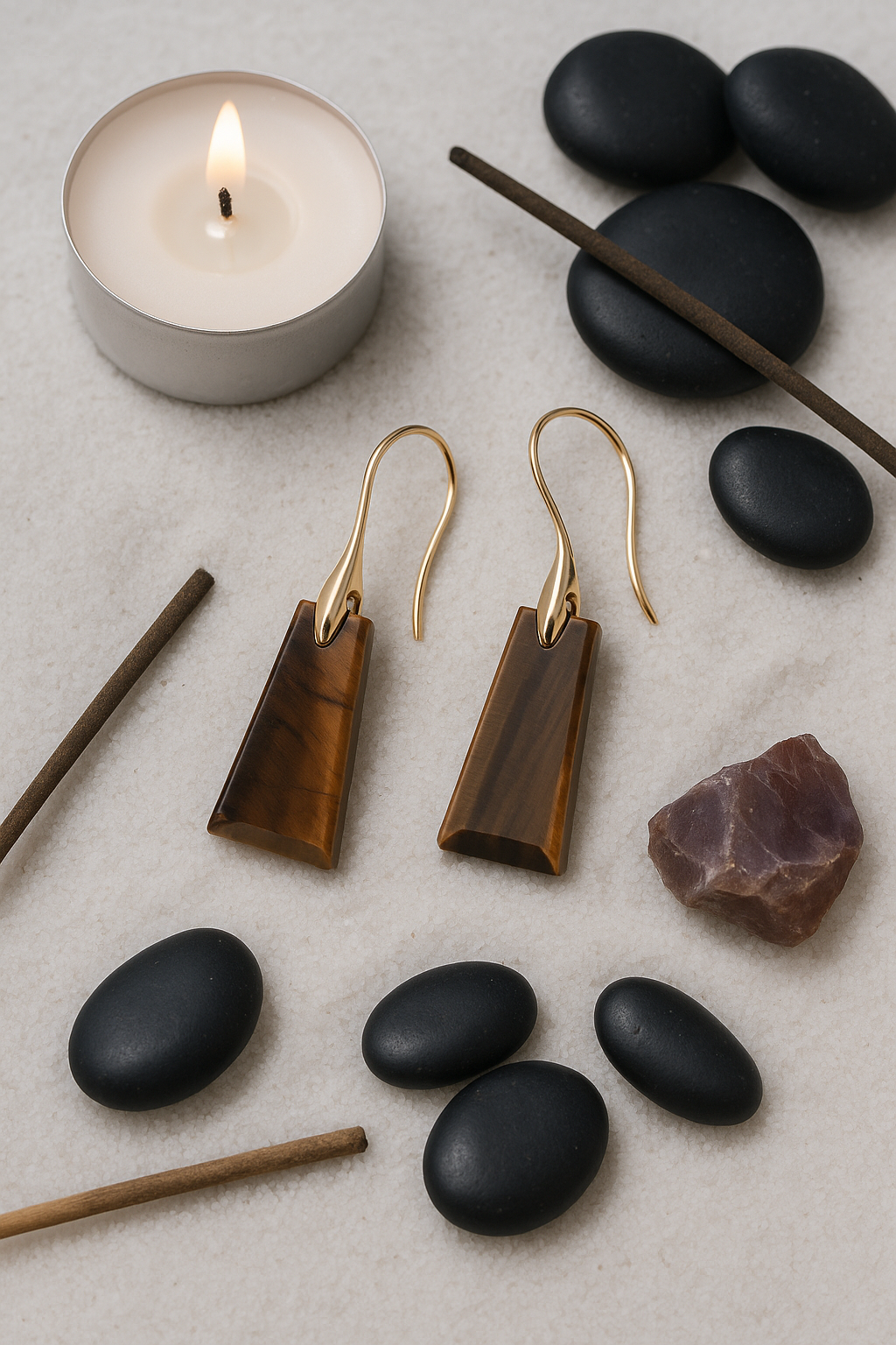 FLO's Tiger Eye Tapered Rectangle Stone Earrings