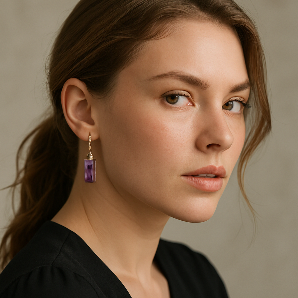 FLO's Amethyst Rectangle Stone Earrings