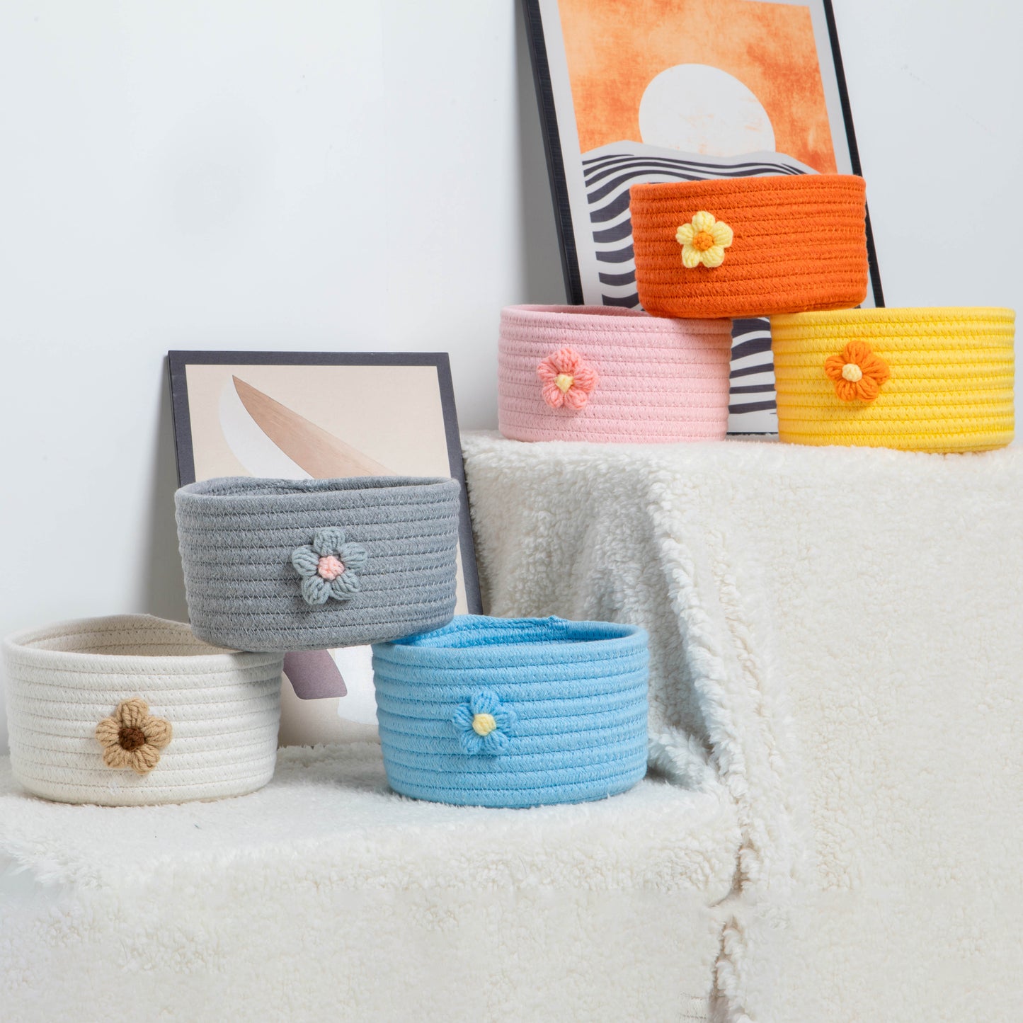 Floral Accent Crochet Baskets