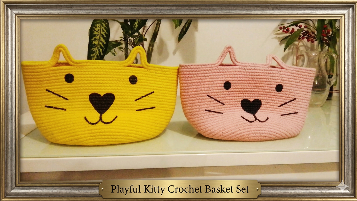 Playful Kitty Crochet Basket Set