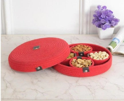 Round Crochet Compartment Organizer with Lid
