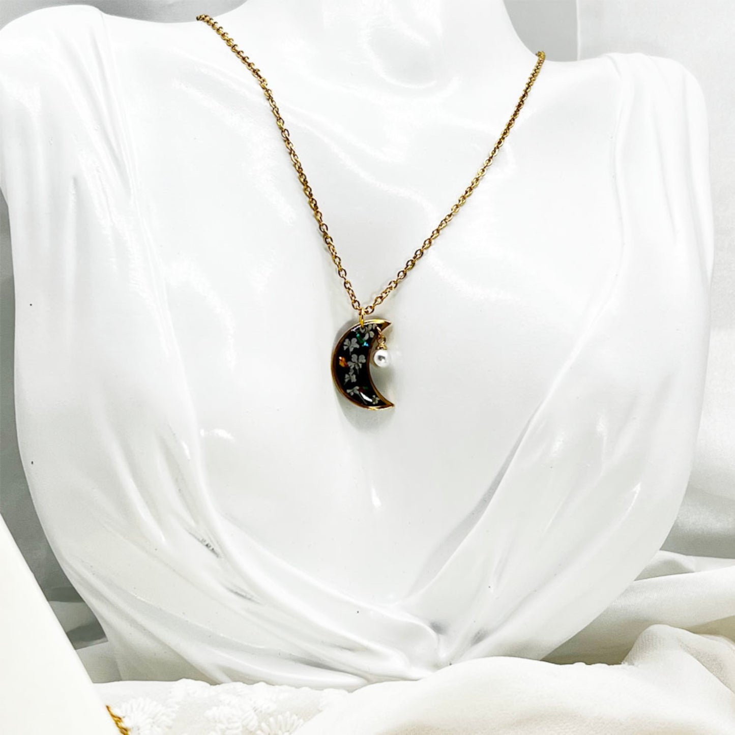 FLO's Midnight Bloom Crescent Pendant
