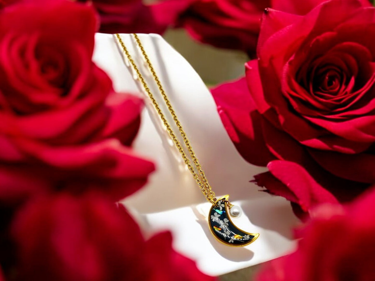 FLO's Midnight Bloom Crescent Pendant
