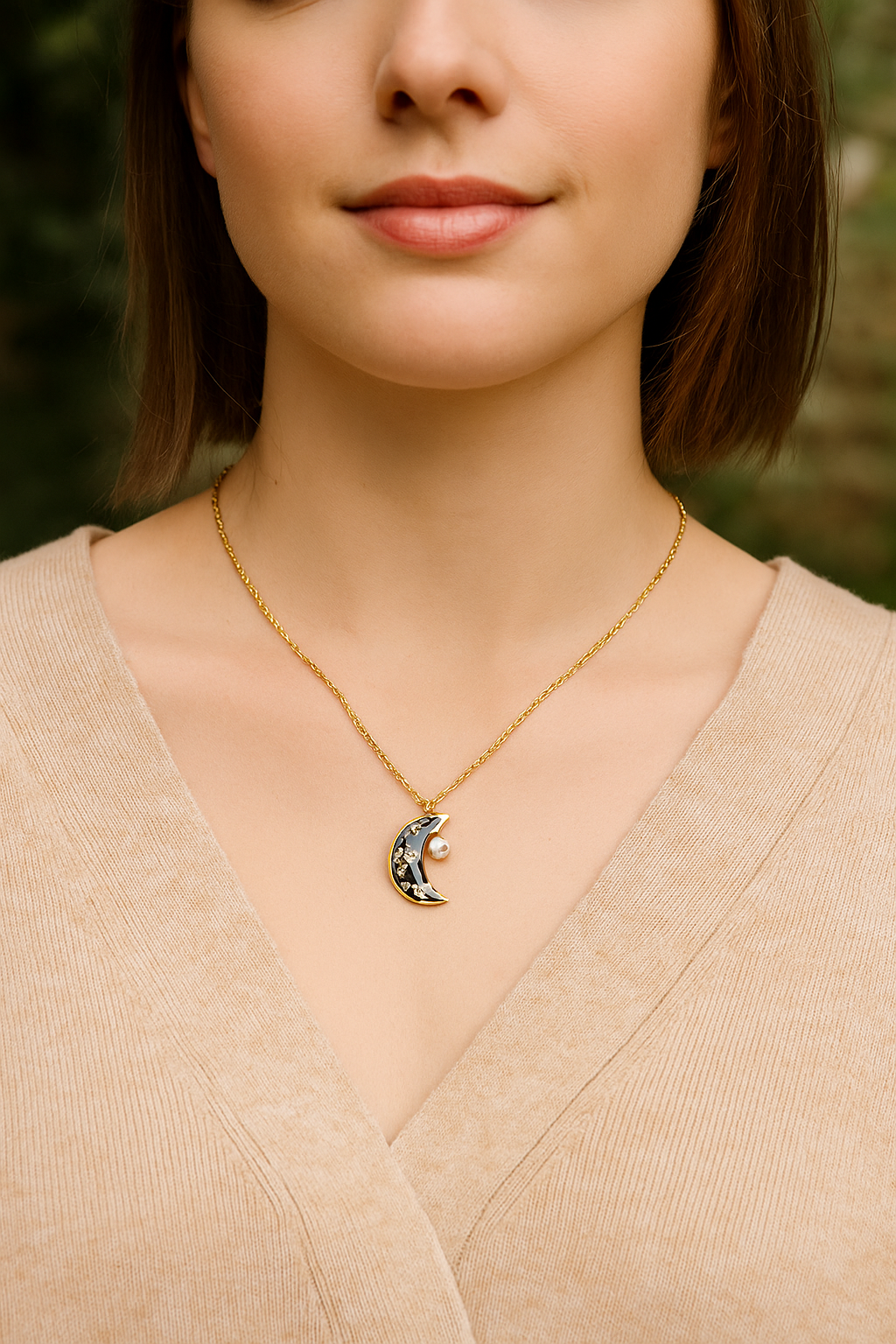 FLO's Midnight Bloom Crescent Pendant