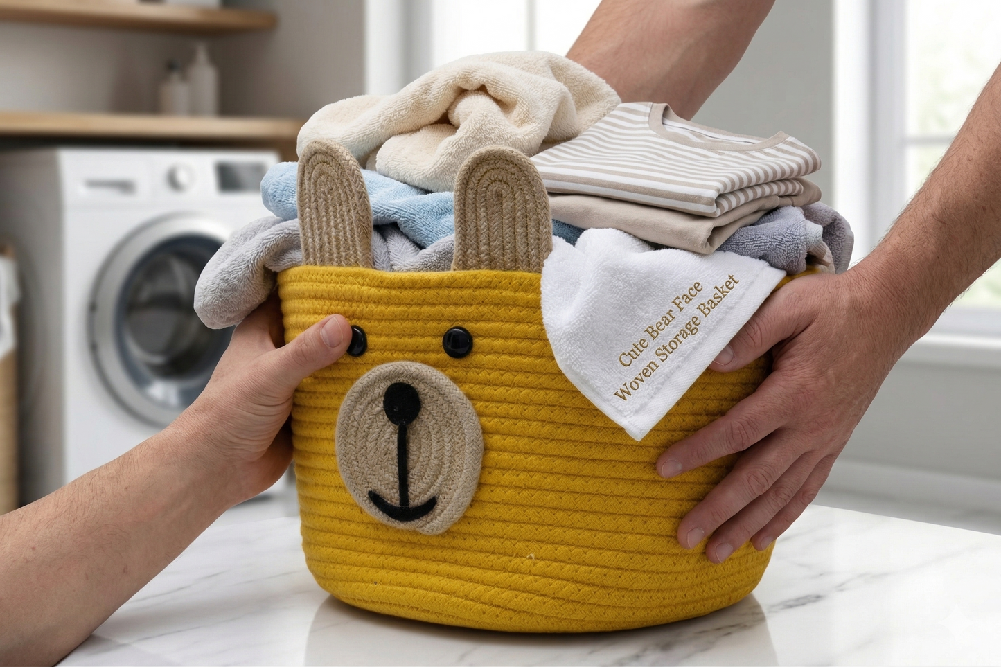 Cute Bear Face Woven Storage Basket
