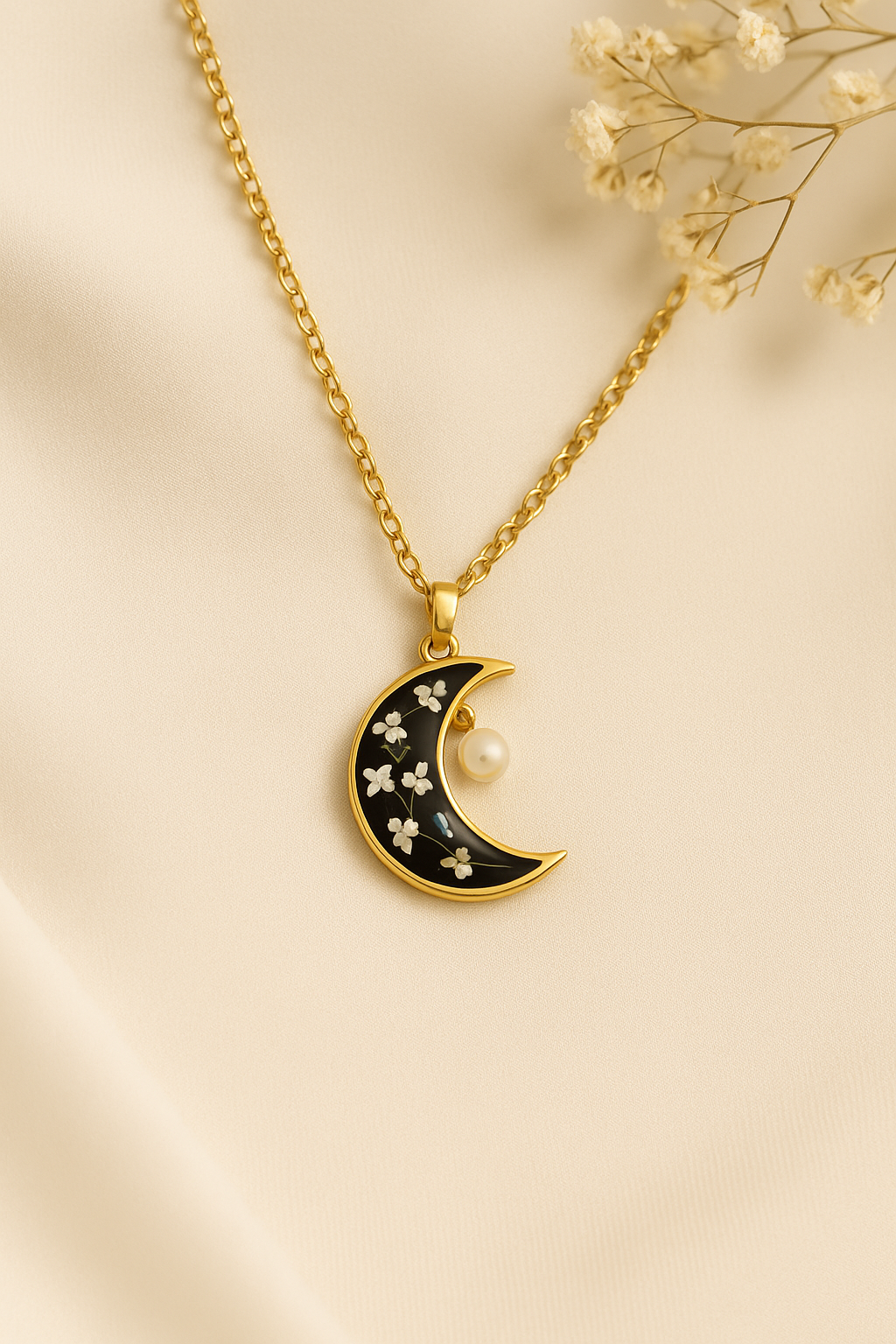 FLO's Midnight Bloom Crescent Pendant