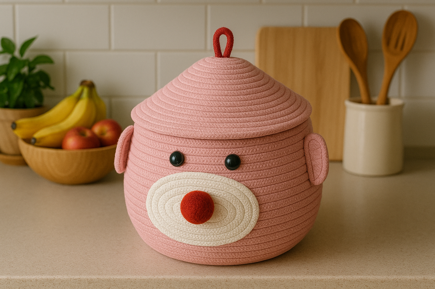Adorable Pig-Themed Woven Storage Basket