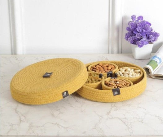 Round Crochet Compartment Organizer with Lid
