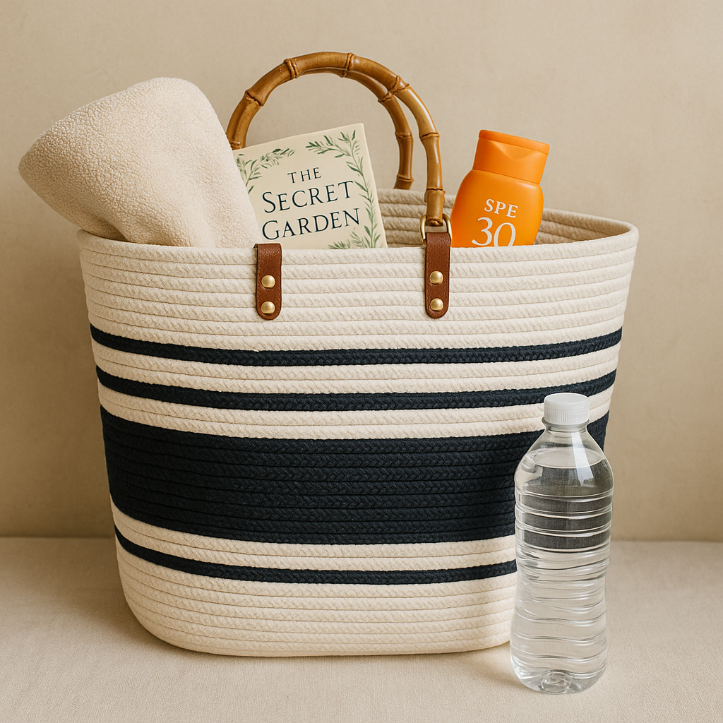 FLO's Nautical Striped Crochet Tote – Bamboo Handle Edition
