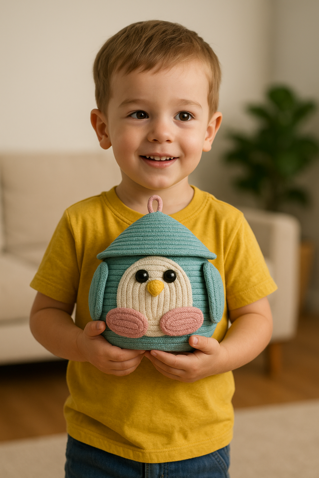 Penguin-Themed Woven Storage Basket with Lid