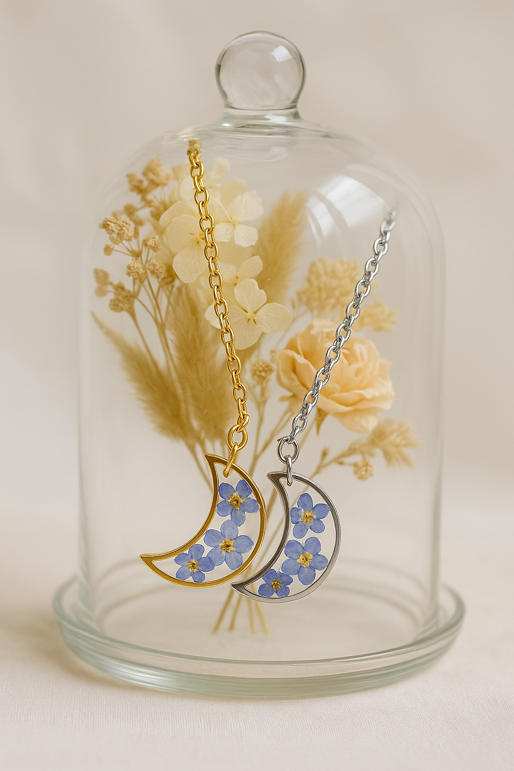 FLO's  Celestial Memory Moon Pendant – Forget-Me-Not Edition