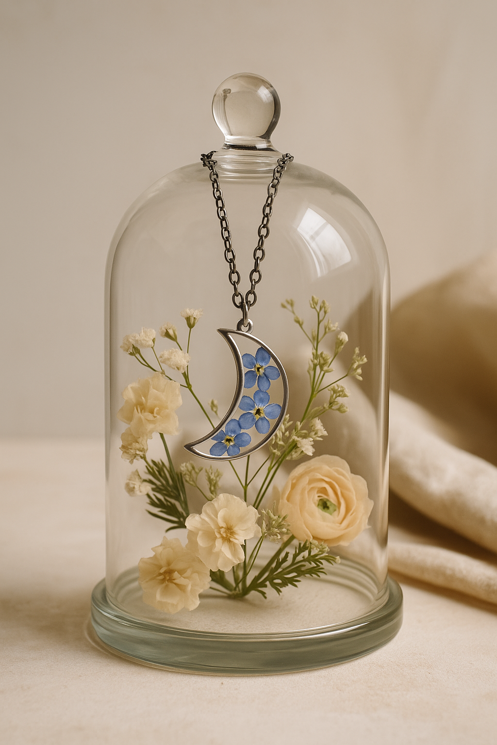 FLO's  Celestial Memory Moon Pendant – Forget-Me-Not Edition