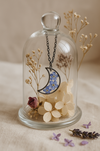 FLO's  Celestial Memory Moon Pendant – Forget-Me-Not Edition