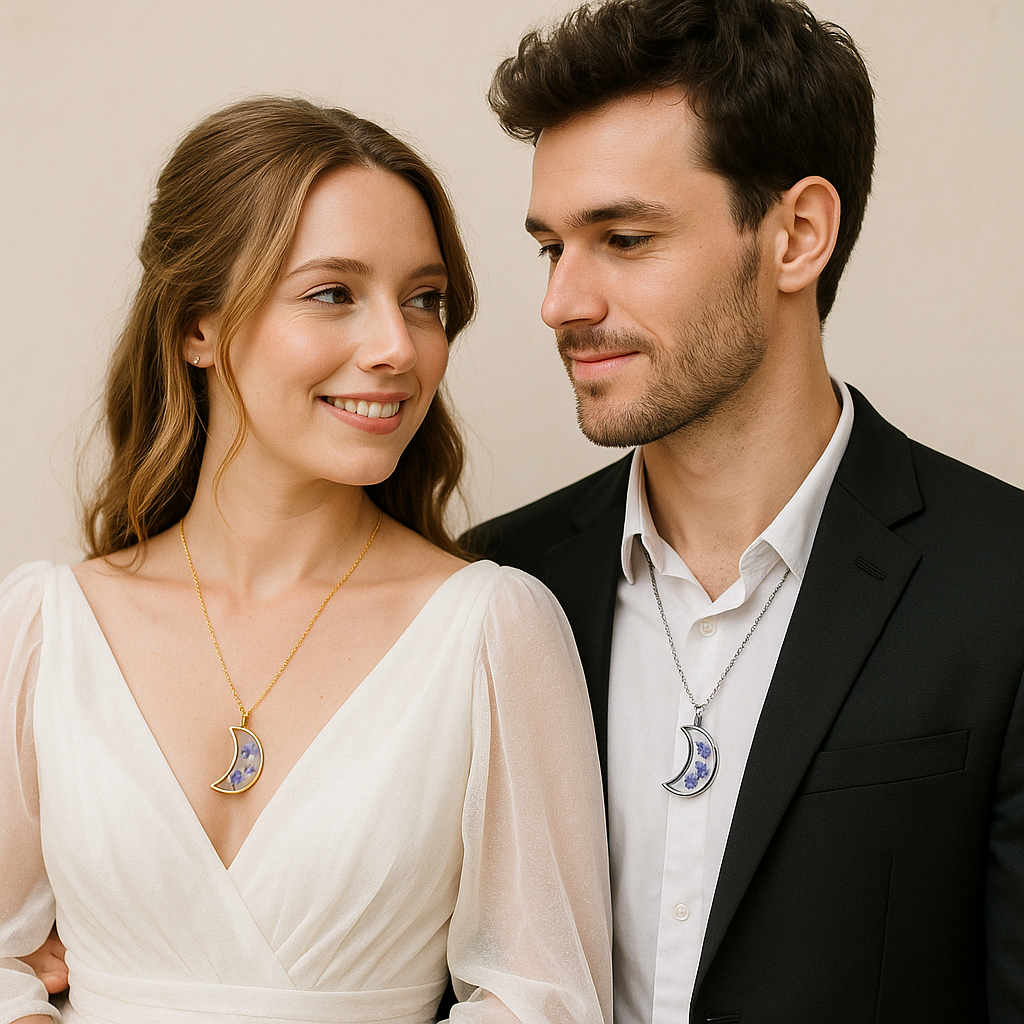 FLO's  Celestial Memory Moon Pendant – Forget-Me-Not Edition