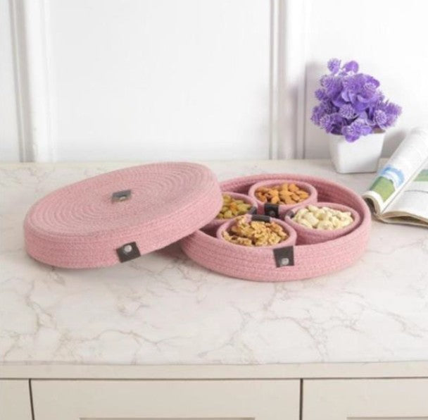Round Crochet Compartment Organizer with Lid