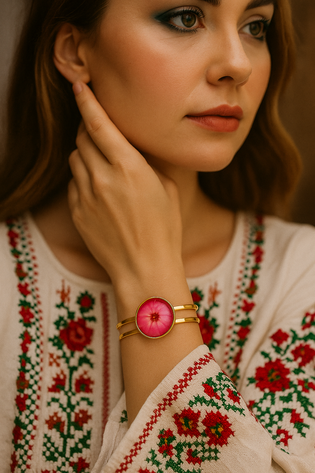 FLO's Red Rose Flower Bracelet 18k Gold Plated