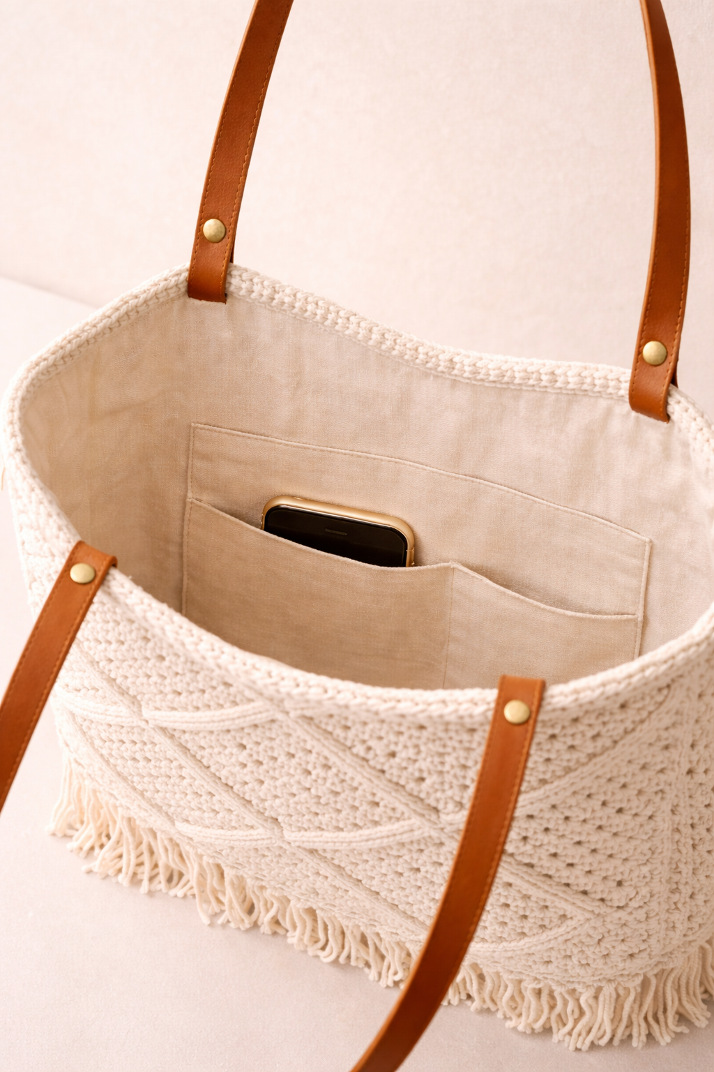 Ivory Cotton Crochet Tote