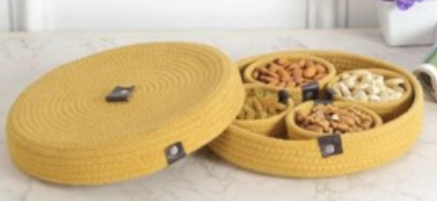 Round Crochet Compartment Organizer with Lid