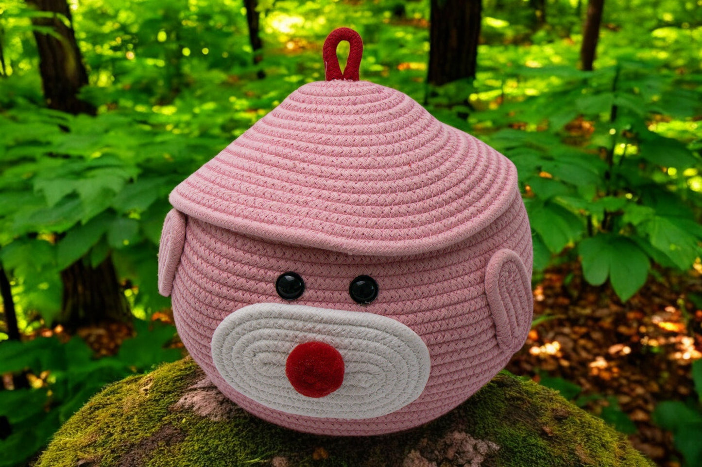 Adorable Pig-Themed Woven Storage Basket