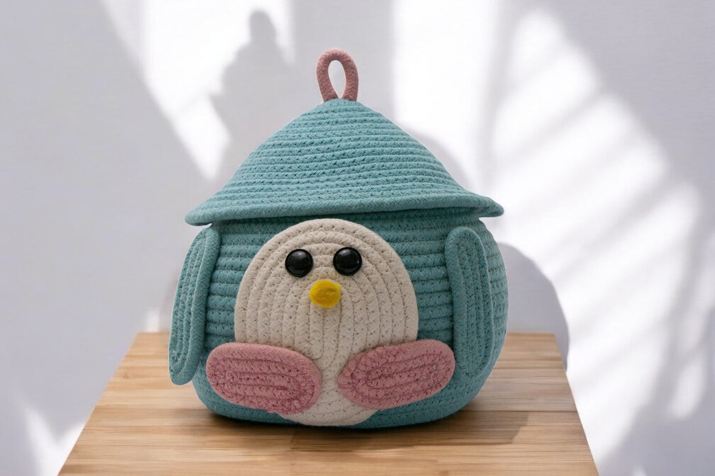 Penguin-Themed Woven Storage Basket with Lid