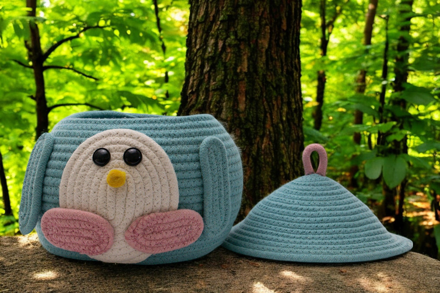 Penguin-Themed Woven Storage Basket with Lid