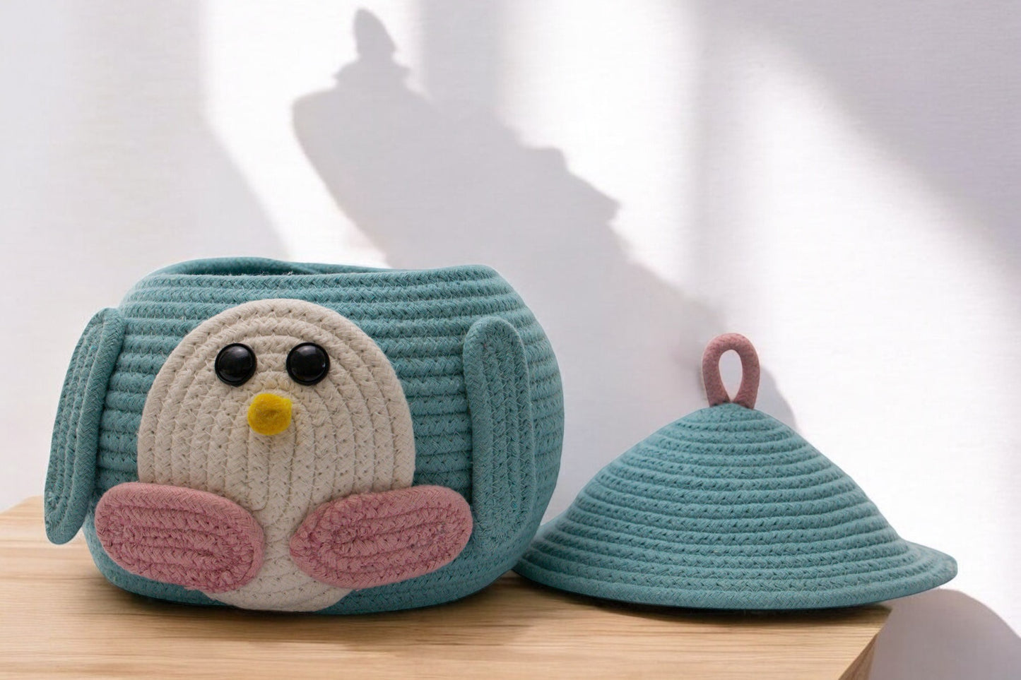 Penguin-Themed Woven Storage Basket with Lid