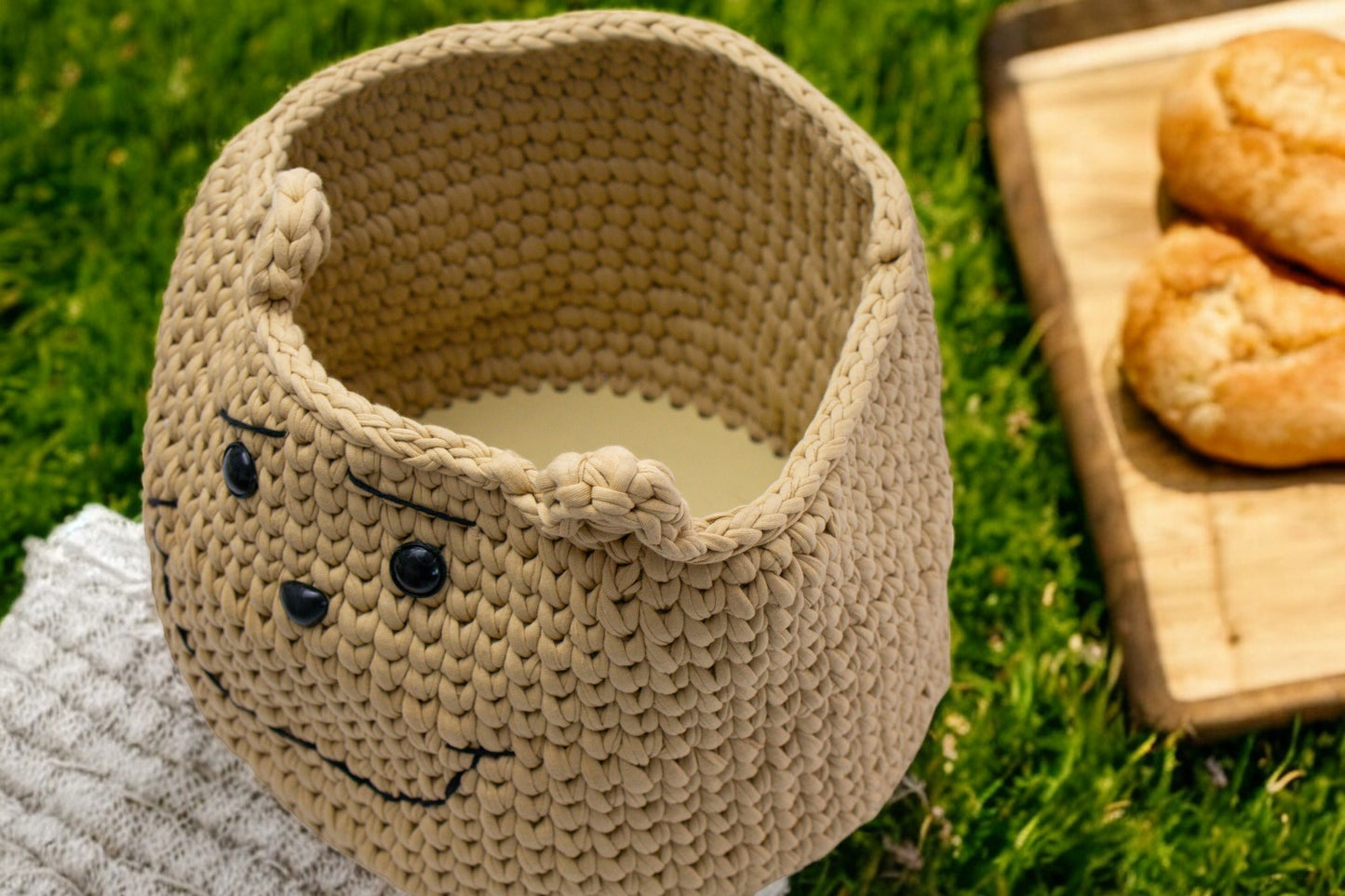Smiley Bear Crochet Storage Basket