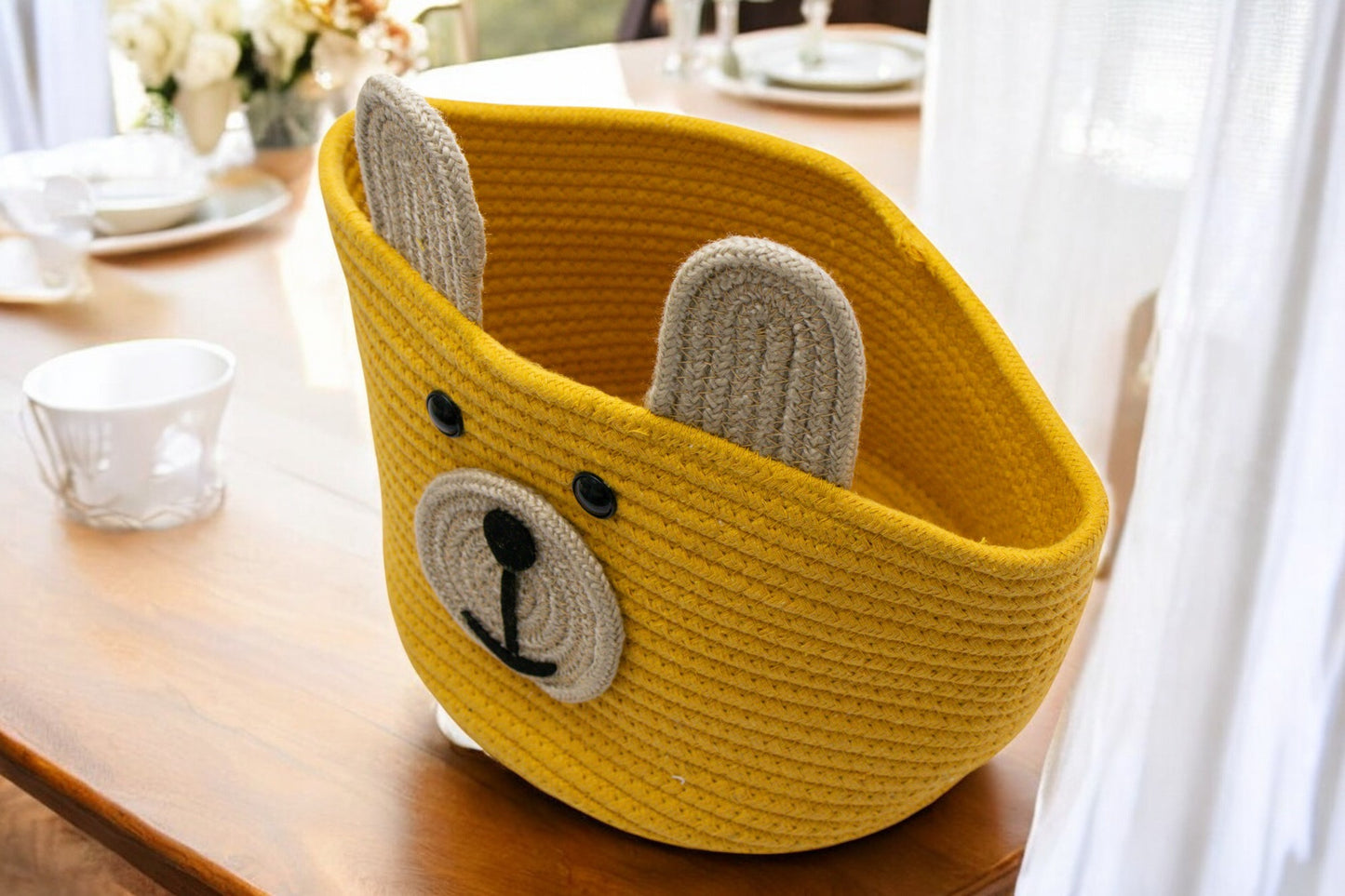 Cute Bear Face Woven Storage Basket