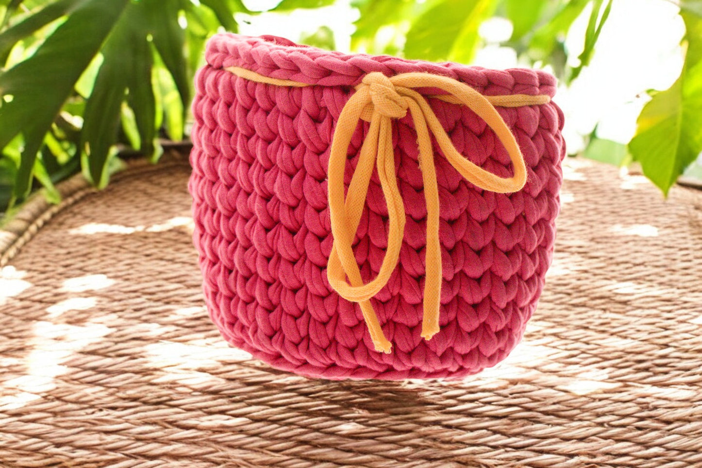 Handmade Crochet Storage Baskets with Drawstring Accent