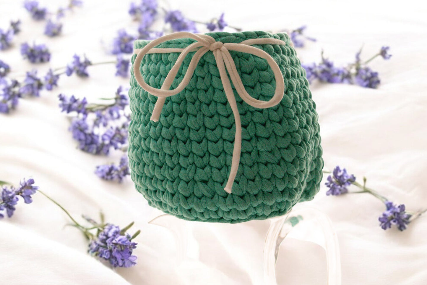 Handmade Crochet Storage Baskets with Drawstring Accent