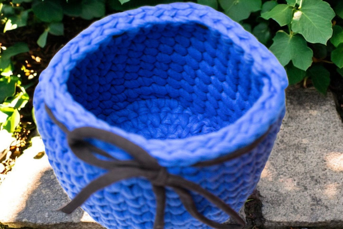 Handmade Crochet Storage Baskets with Drawstring Accent