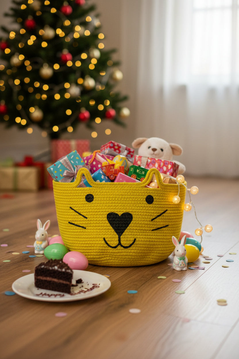 Playful Kitty Crochet Basket Set