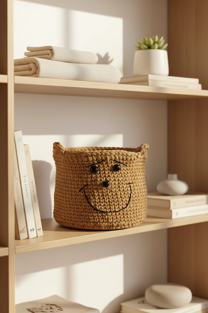Smiley Bear Crochet Storage Basket